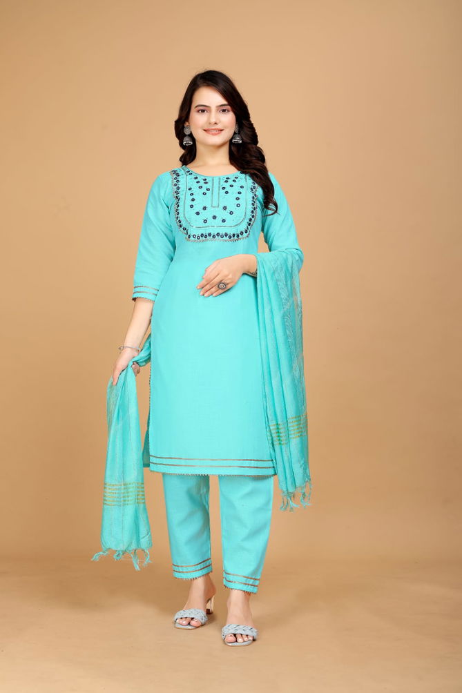 Shamal Slub Cotton Embroidery Kurti With Bottom Dupatta Wholesale Price In Surat	